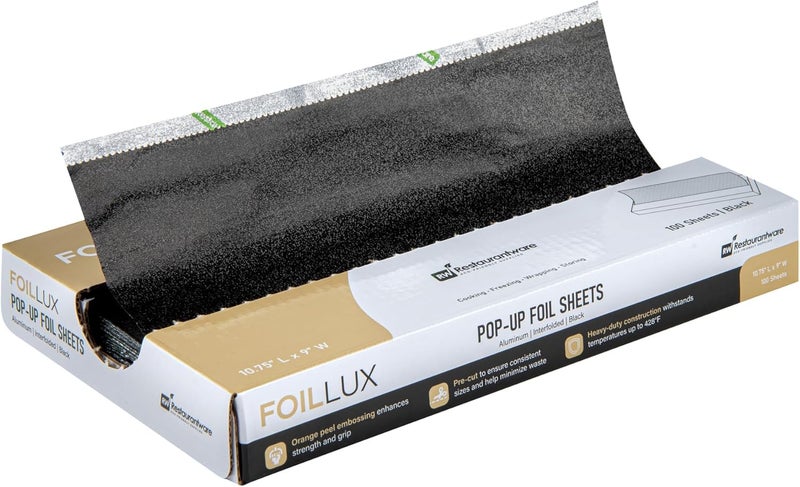 Restaurantware Aluminum Foil Sheets 100 Count 9 x 10.75 Inches Interfolded Disposable Pop-Up Wrap Embossed Black For Sandwich And Burger Wrapping - Image 1